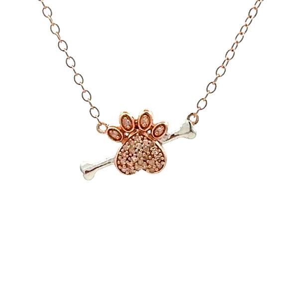 Natural .10ct Diamond Paw Print Cupid Pendant Necklace 925 Sterling Silver - Picture 2 of 3